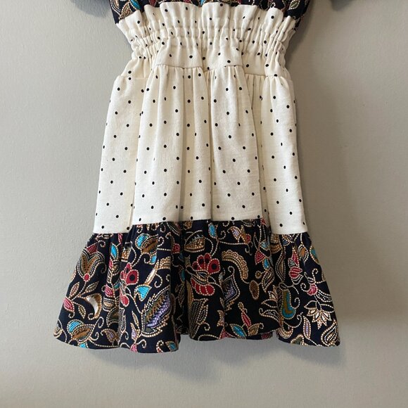 Handmade Children's 100% Cotton Multicolour Pattern Off White Polka Dot Dress - Picture 10 of 14